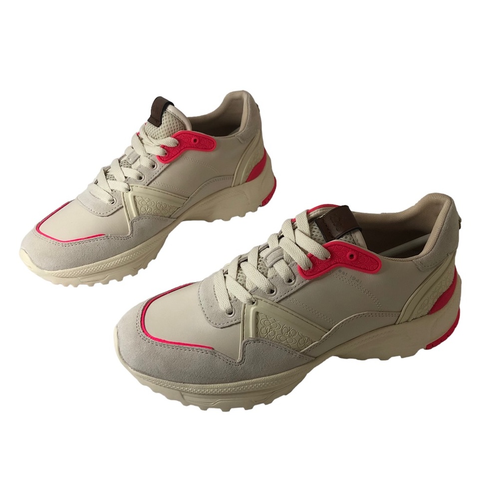 Coach Runner C143 Sneakers Chalk/Fluo Pink White Size 10 NWOT